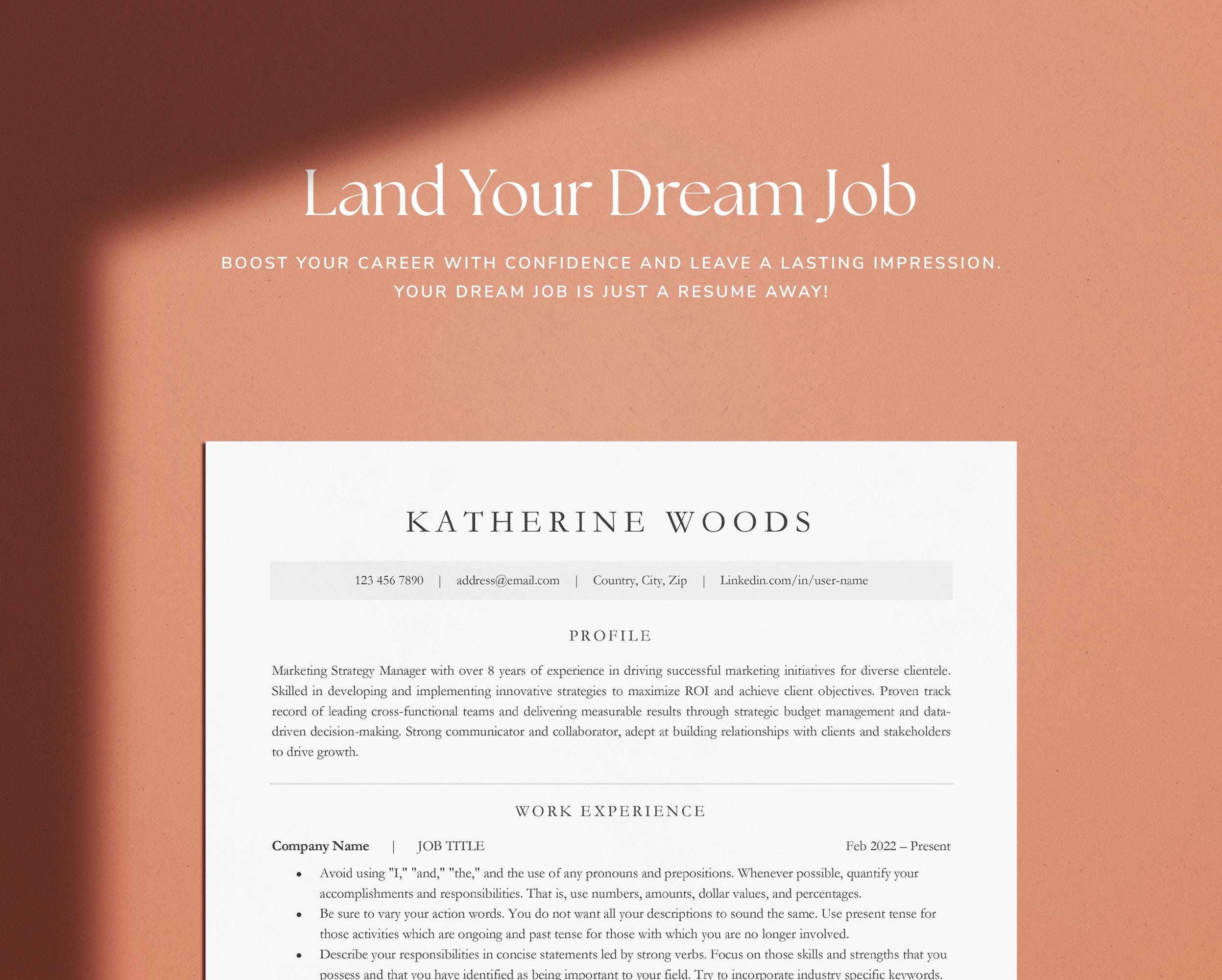 ATS Friendly Resume Template for Microsoft Word and Google Docs, Cover ...
