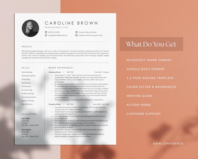 Minimalist Resume Template for Microsoft Word and Google Docs, Cover ...