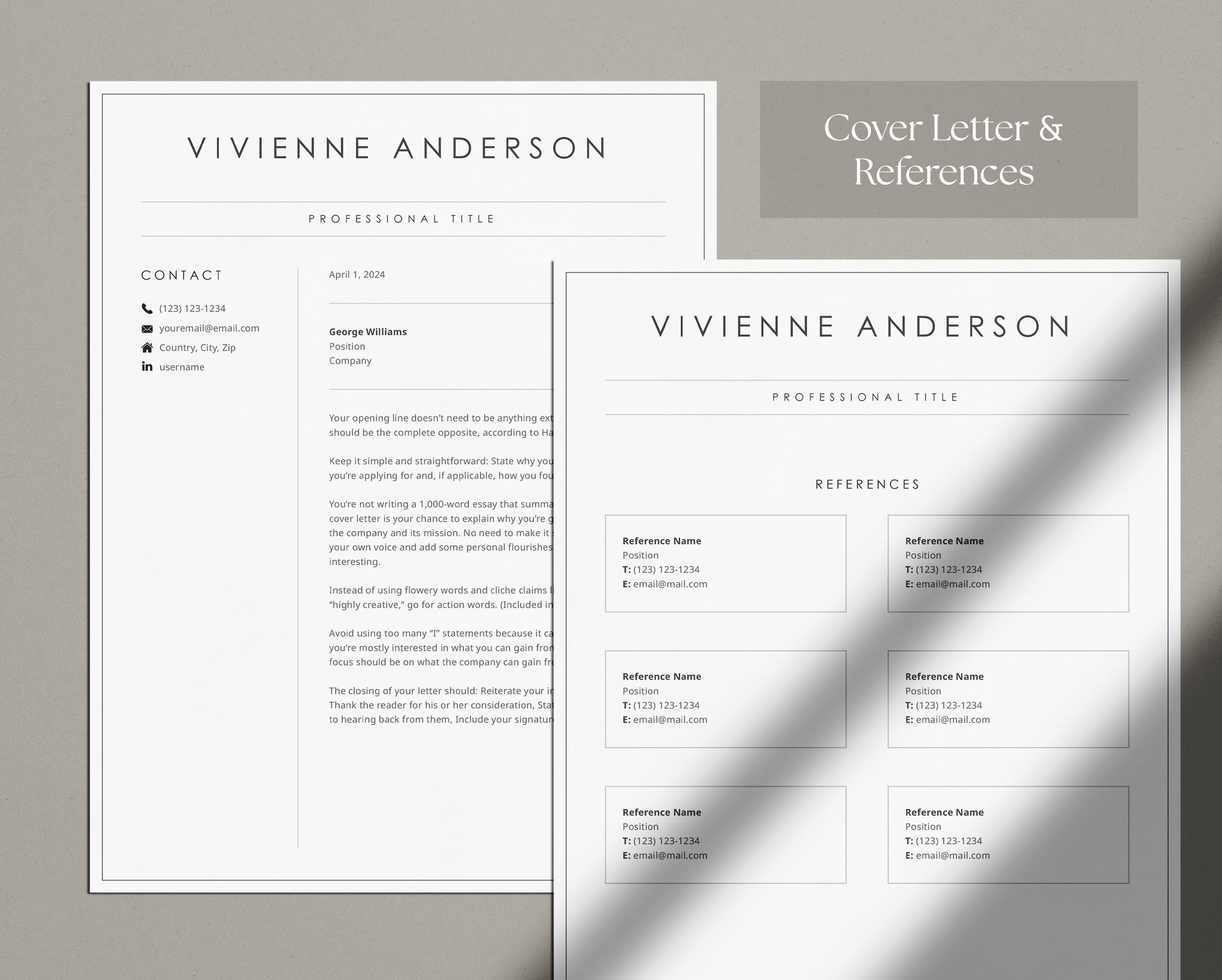 Modern Resume Template for Microsoft Word and Google Docs, Cover Letter ...