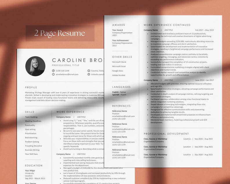 Minimalist Resume Template for Microsoft Word and Google Docs, Cover ...