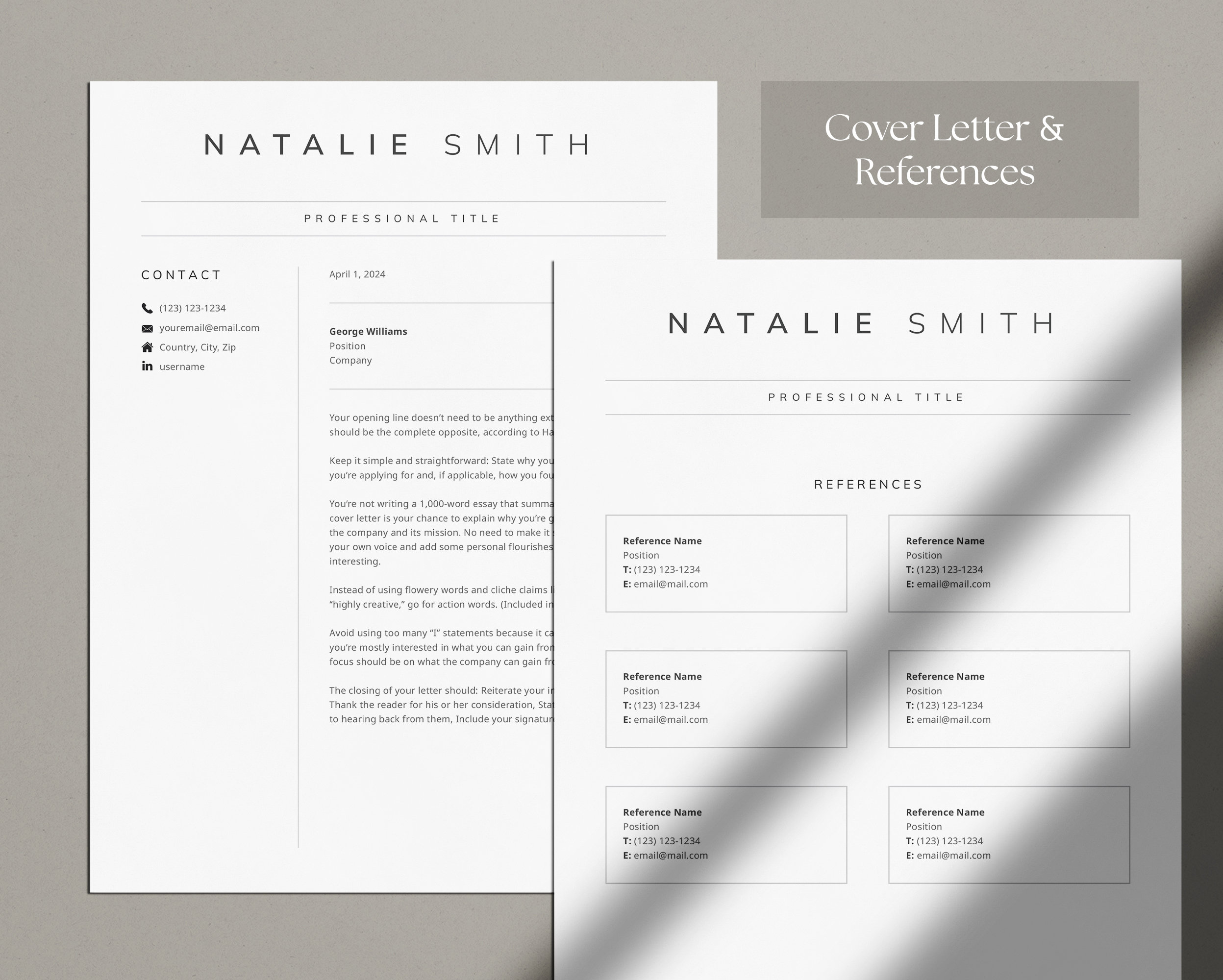 Clean Resume Template for Microsoft Word and Google Docs, Cover Letter ...