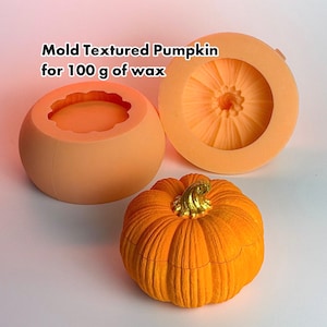 Molde de silicona con textura de cera y forma de calabaza de 100 g con tapa, molde de otoño, molde para hormigones, molde de silicona con forma de calabaza de otoño, molde 3D