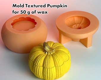 Pumpkin 50 g Wax Textured Silicone Mold Pot With Lid, Fall Mold, Vegetable Concrete Vessel Mold, Autumn Cute Pumpkin Silicone Mold, 3D Mold