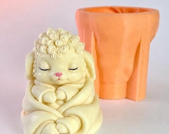 Cute Sheep Silicone Mold for Candle, Soap Gypsum Symbol 2027 Year, Sleeping Lamb Christmas mold, New Year Goat Silicone wax casting mold