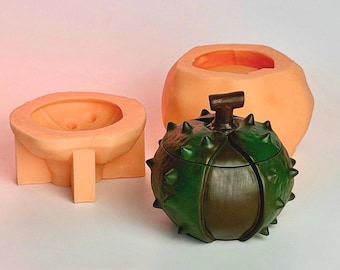 Chestnut Silicone Mold Planter with Lid, Autumn Candle Jar Mold for Wax, Resin mold Nut, Mold Forest Decor, Castagna Mold, Castanas Mould