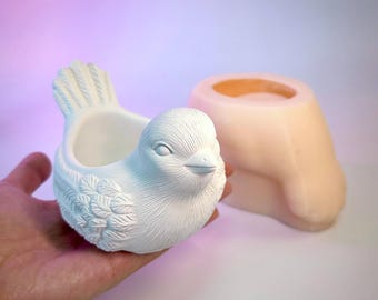Bird Silicone mold jar, Silicone mold for jesmonite, Mold for concrete, Candle Jar Mold, Mold Bird, Mold bird for candles, 3D mold pot