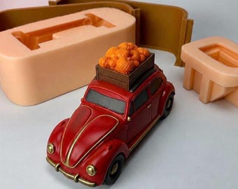 Vintage Car Pumpkin Candle Mold with lid,  Car Vessel Mold. Fall Candle Mold, Cute Autumn Mold, Silicone mold car, Pumpkin Truck Candle Mold