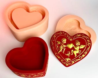 Angel Heart Pot Silicone mold. Heart Cupids mold. Vintage Box Mold. Heart pot Mold. Silicone mold Heart. Valentines Day Mold, Heart mold pot