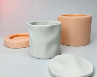 Curved Uneven Silicone mold jar, Shape pot mold, Classic Silicone mold pot, Curve jar with lid Mold, Pot for wax, Mold for decor