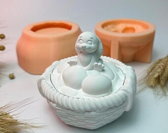 Molde de silicona para cesta de conejito y tarro. Molde de Pascua. Molde para cesta. Molde para conejito. Molde para tarro de Pascua. Silicona para Pascua. Molde de jesmonita de Pascua.