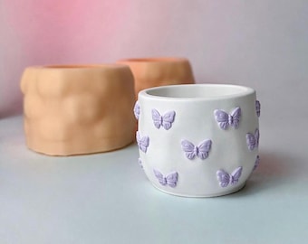 Butterflies Jar Silicone mold. The butterfly pot mold. Summer Planter Silicone Mold, Candle Pot Mold for Concrete & Plaster, Cute 3D mold