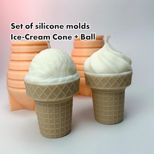 Set Eis Kerze Silikonformen. Waffel Zapfen Wachsform. 3D Eiscreme Ball Kegelform. Süße Kerzenform für den Sommer. Dessert Kerzenform.