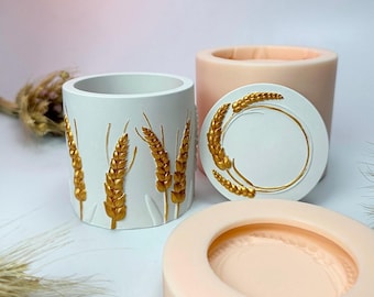 Wheat Jar Silicone mold. Wheat pot mold. Mold pot with spikelet. Spikelet jar Mold. Silicone mold pot wheat, jesmonite mold, mold concrete