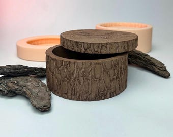 Silicone Mold Tree Bark Log Pot with Lid, Mold Rustic Round Wood Slice Pot, Silicone Mold for Autumn Rust, Fall Decor Mold Bark planter