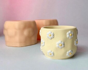 Chamomile Jar Silicone mold. The Daisy pot mold. Daisy Planter Silicone Mold, Candle Pot Mold for Concrete & Plaster, Cute 3D mold vessel