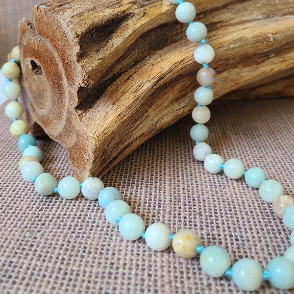 Boho-chic polished Amazonite short beaded necklace with matching bracelet