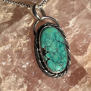 Turquoise Pendant, Blue Turquoise Pendant, Treasure Mountain Turquoise Pendant, Turquoise and Silver Necklace