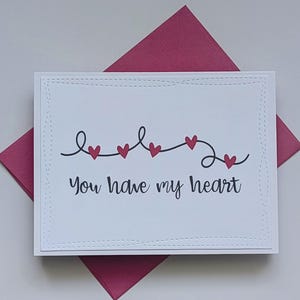 Liefdeskaart – You Have My Heart – Minimalistisch rood hart stringontwerp – Voor koppels, jubileum of gewoon omdat – Handgemaakt, met envelop