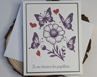 Carte Amour, Tu me donnes des papillons – avec enveloppe, Fait main, amour, anniversaire, pour proche, cadeau