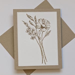 Carte pour notes typographique vierge à motif floral, toutes occasions, faite main, avec enveloppe, carte de voeux-pensez à vous carte-papeterie florale