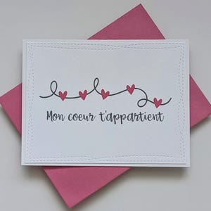 Carte Amour pour lui ou elle – Mon cœur t’appartient – Ficelle de cœurs rouges – Romantique, Anniversaire, Couple, Amoureux, Avec enveloppe