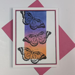 Carte papillon vierge - Dégradé de voeux coucher de soleil fait main - Anniversaire, Fête des Mères, Je pense à vous, Félicitations, Personnalisation offerte