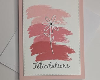 Carte de Félicitations – Motyw kwiatowy, faite à la main avec enveloppe – Idéale pour naissance, retraite, réussite, nouveau départ, communion
