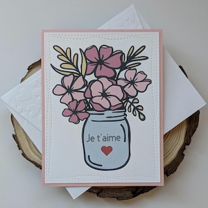 Carte Amour, motyw kwiatowy Je t'aime – avec enveloppe – Fait main – anniversaire, pour proche, fête des mères, cadeau, pour elle, maman