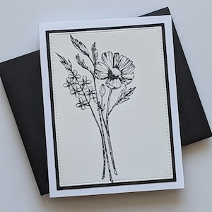 Blank Notecard, Letterpress Floral - Black and White, All-Occasion,  Handmade, With Envelope - minimalist greeting card, sympathy card, gift
