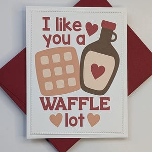 Carte drôle de jeu de mots gaufré - Lot I Like You a WAFFLE / Carte d'amour faite main avec enveloppe - Jolie carte d'anniversaire ou juste parce que pour lui, pour elle