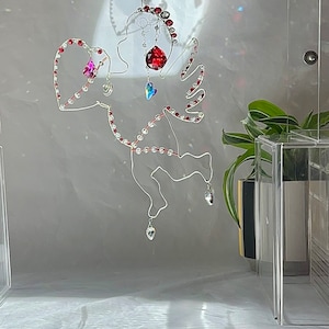 Cupid with Heart  suncatcher- Sparkly - Red - Glass Charms Silver Wire wrapped - Decor, Ornament