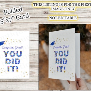DESCARGA INSTANTE Imprimible 5x7 Tarjeta de graduación plegable Felicitaciones Grad Stars Cap & Gown Diploma Tarjeta de regalo Regalo de último minuto Escuela secundaria