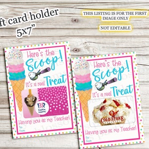 NATYCHMIASTOWE POBIERANIE: Oto Scoop Treat Mając Ciebie jako nauczyciela Posiadacza karty podarunkowej na lody Cold Stone Baskin Robbins Wydrukuj trenera nauczyciela