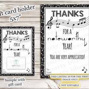 DESCARGA INSTANTÁNEA: Gracias por un año notable Agradecimiento Maestro de música Porta tarjetas de regalo de agradecimiento Agradecimiento Imprimible Piano Sax Guitarra