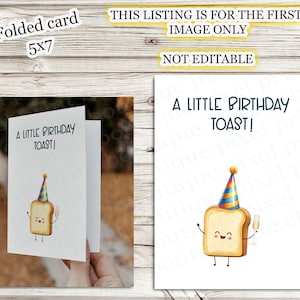 DIRECT DOWNLOADEN Afdrukbare 5 x 7 opvouwbare verjaardagskaart A Little Birthday Toast Champagne Funny Punny Handgemaakt grillig elke leeftijd DIY