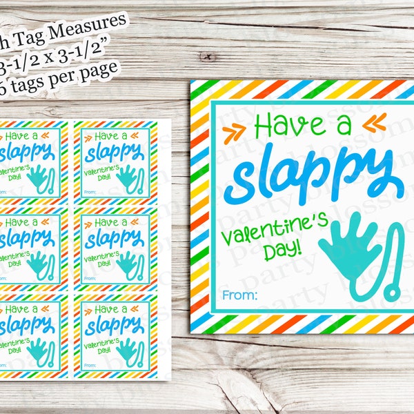 INSTANT DOWNLOAD Kids Valentine, High Five Have A Slappy Valentine's Day Sticky Hand Fidget Treat Tag, Printable Class Teacher Tag Slap band