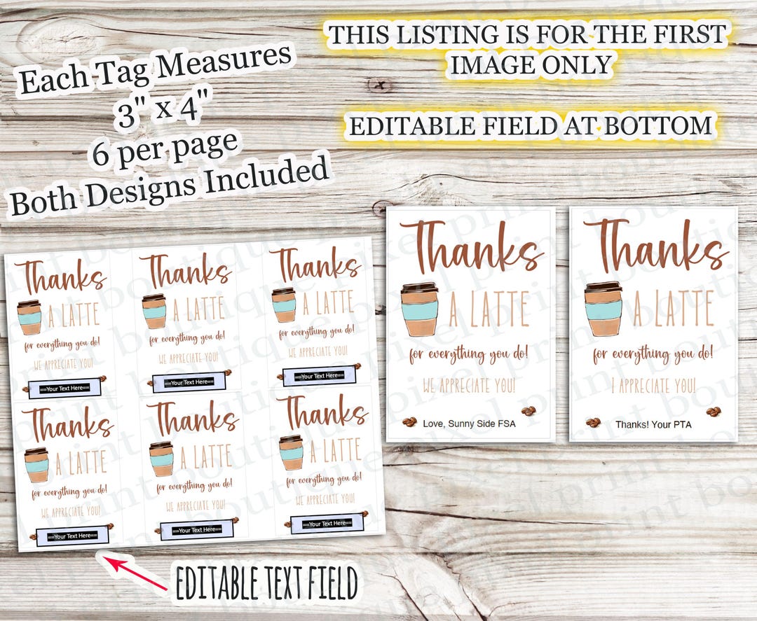 INSTANT DOWNLOAD Thanks A Latte for Everything You Do We I Appreciate ...