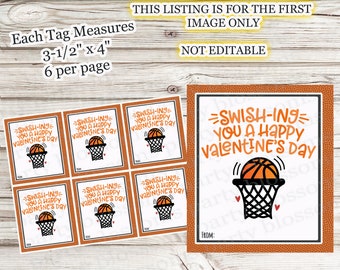 INSTANT DOWNLOAD: Printable Valentine Swishing Wishing You A Happy Valentine's Day Basketball Sports Slam Dunk Class School Friend Valentine