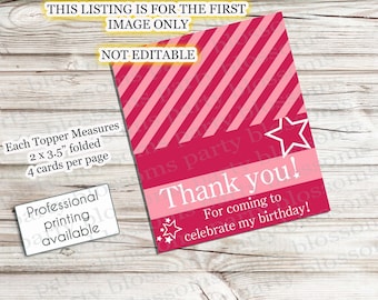 Instant Download Printable Birthday Girl Birthday Treat Topper Party Favor Thank You Pink Red Stars Doll Party Coquette 2x3.5" 4 per page