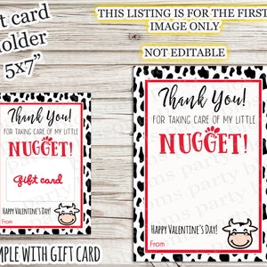 INSTANT DOWNLOAD Bedankt voor het zorgen voor onze kleine kipnugget Cadeaukaarthouder Leraar Waardering Coach Vriend Fijne Valentijnsdag