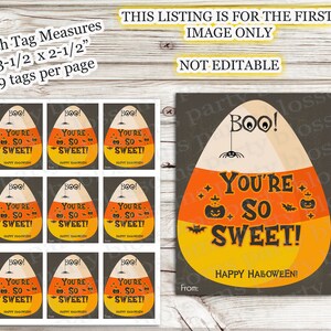 INSTANT DOWNLOAD Printable Halloween Treat Tag Candy Corn You&#39;re So Sweet Teacher Kids Student Friend Gift Trick Treat Boo Ghost