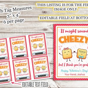 INSTANT DOWNLOAD It Might Sound Cheezy But I Think You Are Grate Valentine Cheese Cracker Treat Non-Candy Classroom Gift Exchange Gift Tag