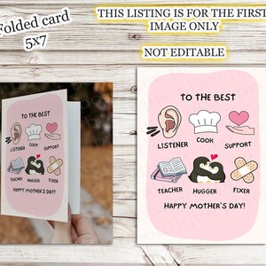 DOWNLOAD IMMEDIATO Per il miglior ascoltatore Cuoco Supporto Insegnante Abbraccia Riparatore Biglietto piegato Grazie Felice Festa della Mamma Biglietto carino fai da te