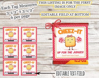 INSTANT DOWNLOAD: Cheez It Up For The Judges Dance Team Squad Cheer Sports Good Luck Cheerleader Championship Tag Cheese Cracker Gift Tags