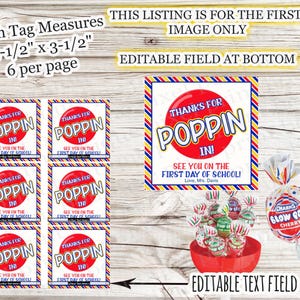 INSTANT DOWNLOAD Thanks For Popping Poppin In Welcome Back Teacher Class Gift Lollipop Treat Tag Bubble Gum