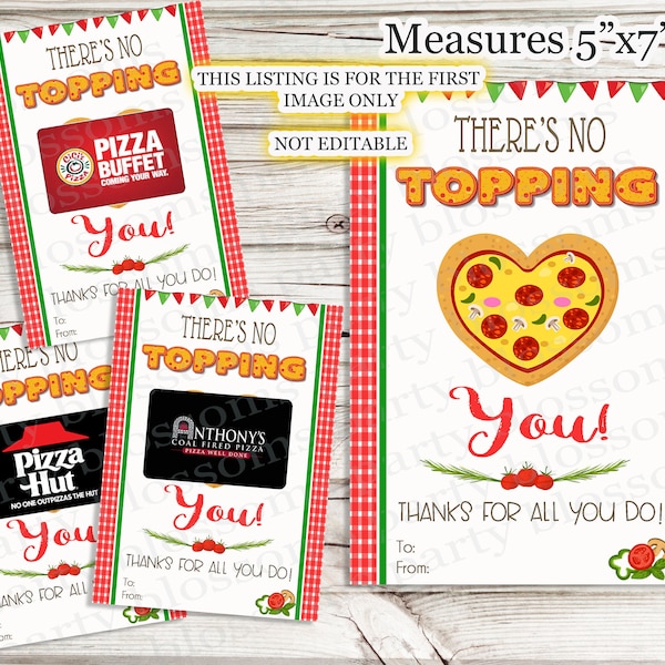 INSTANT DOWNLOAD: There's No Topping You Pasta Pizza Gift Card Holder Printable Thank you, Appreciation Card, Italian, End of Year