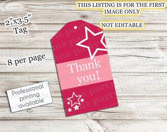 CUSTOMIZED - Printable Birthday Girl Birthday Thank You Favor Tag Red Pink Stars Girl Doll Party Coquette