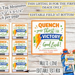 INSTANT DOWNLOAD: Quench Your Thirst For Victory Printable Tag Competition Sports Team Squad Football Basketball Baseball Soccer Good Luck