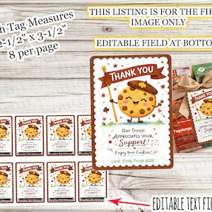 INSTANT DOWNLOAD Editable Name Girl Scout Cookies BROWNIES Thank You Tag Troop Fundraiser Personalized Cookie Season Customer Appreciation