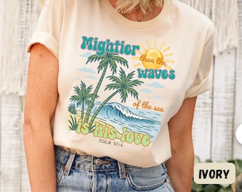 Camiseta cristiana Comfort Colors® Ocean, playera playera con versículo bíblico de Jesús, regalo religioso de verano para mujer, fe costera.